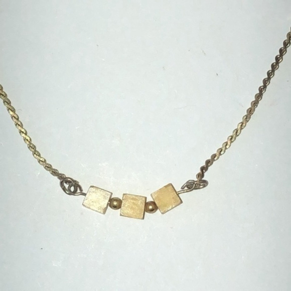 Vintage Gold Tone Dainty Square Beads Pendant Necklace - Picture 1 of 5